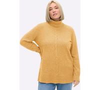 Strickpullover SHEEGO "Pullover", Damen, Gr. 44/46, ocker, meliert, 50% Viskose, 28% Polyester, 22% Polyamid, meliert, unifarben, Pullover Strickpullover (23967207-44) ocker, meliert