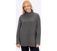 Strickpullover SHEEGO "Pullover", Damen, Gr. 52/54, grau, anthrazit, meliert, 50% Viskose, 28% Polyester, 22% Polyamid, meliert, unifarben, Pullover Strickpullover (92703154-52) grau, anthrazit, melie