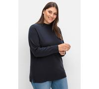 Strickpullover SHEEGO "Strickpullover", Damen, Gr. 52/54, blau (tiefblau), 50% Viskose, 26% Polyamid, 24% Polyester, unifarben, Pullover Strickpullover (35762714-52) tiefblau