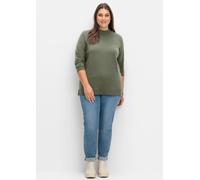 Strickpullover SHEEGO "Strickpullover", Damen, Gr. 56/58, khaki, 50% Viskose, 26% Polyamid, 24% Polyester, unifarben, Pullover Strickpullover (38013628-56) khaki