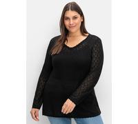 Strickpullover SHEEGO "V-Ausschnitt-Pullover", Damen, Gr. 40/42, schwarz, 55% Viskose, 45% Polyamid, unifarben, Pullover Strickpullover (75631417-40) schwarz