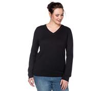 Strickpullover SHEEGO "V-Ausschnitt-Pullover", Damen, Gr. 48/50, schwarz, 50% Baumwolle, 50% Polyacryl, unifarben, Pullover Strickpullover (13847727-48) schwarz