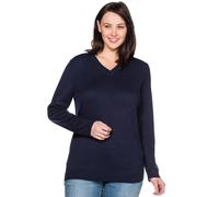 Strickpullover SHEEGO "V-Ausschnitt-Pullover", Damen, Gr. 52/54, blau (marine), 50% Baumwolle, 50% Polyacryl, unifarben, Pullover Strickpullover (11171718-52) marine