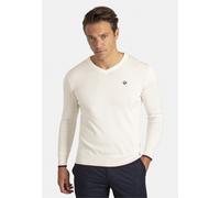 Strickpullover SIR RAYMOND TAILOR "Appel", Herren, Gr. XL, beige (ecru), 50% Baumwolle, 50% Polyacryl, unifarben, normal, Rundhals, Pullover Strickpullover, mit farblich abgesetzten Ellenbogen-Patches