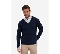Strickpullover SIR RAYMOND TAILOR "Svend", Herren, Gr. XL, blau (dunkelblau), 100% Baumwolle, unifarben, normal, V-Ausschnitt, Pullover Strickpullover, mit angesagtem V-Kragen (28787001-XL) dunkelblau