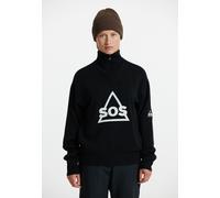 Strickpullover SOS "Tignes", Herren, Gr. XS, schwarz-weiß (schwarz, weiß), 50% Wolle, Kunstfaser, unifarben, normal, ohne Ausschnitt, Pullover Strickpullover, mit hochabschließendem Kragen (31500665-X