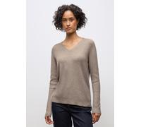 Strickpullover STREET ONE, Damen, Gr. 34, beige (mocha dream meliert), Stoff, 50% Viskose, 28% Polyester, 22% Polyamid, Strukturmuster, normal normal, V-Ausschnitt, Bündchen, Pullover Strickpullover,