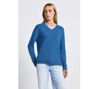 Strickpullover STREET ONE, Damen, Gr. 34, polaris blau, Grobstrick, 60% Baumwolle, 40% Polyacryl, unifarben, normal normal, V-Ausschnitt, Bündchen, Pullover Strickpullover, im soften Baumwoll-Mix (216