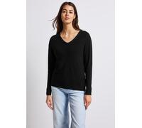 Strickpullover STREET ONE, Damen, Gr. 34, schwarz, Stoff, 50% Viskose, 28% Polyester, 22% Polyamid, Strukturmuster, normal normal, V-Ausschnitt, Bündchen, Pullover, aus softem Materialmix (53456634-34