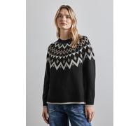 Strickpullover STREET ONE, Damen, Gr. 34, schwarz, Web, 37% Baumwolle, 34% Polyacryl, 26% Polyester, 3% Elasthan, bedruckt, casual, normal normal, hoch geschlossener Ausschnitt, Pullover, mit Stehkrag