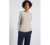 Strickpullover STREET ONE, Damen, Gr. 34, tusk cream meliert, Strick, Obermaterial: 60% Viskose, 40% Baumwolle, unifarben, casual, lässig geschnitten hüftbedeckend, U-Boot-Ausschnitt, Langarm Flachstr