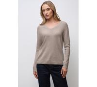 Strickpullover STREET ONE, Damen, Gr. 36, beige (sandstone mocha meliert), Stoff, 50% Viskose, 28% Polyester, 22% Polyamid, Strukturmuster, normal normal, V-Ausschnitt, Bündchen, Pullover Strickpullov