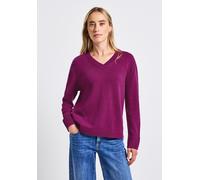 Strickpullover STREET ONE, Damen, Gr. 36, berry paradise, Grobstrick, 60% Baumwolle, 40% Polyacryl, unifarben, normal normal, V-Ausschnitt, Bündchen, Pullover Strickpullover, im soften Baumwoll-Mix, T