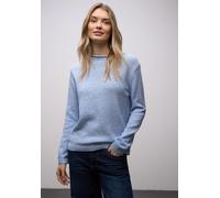 Strickpullover STREET ONE, Damen, Gr. 36, blau (bonnet blau), Strick, Obermaterial: 100% Baumwolle, meliert, lässig geschnitten hüftbedeckend, Rundhals, Pullover Strickpullover, im Two-Tone-Look (5117