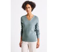 Strickpullover STREET ONE, Damen, Gr. 36, blau (nile blau meliert), Stoff, 50% Viskose, 28% Polyester, 22% Polyamid, Strukturmuster, normal normal, V-Ausschnitt, Bündchen, Pullover Strickpullover, aus