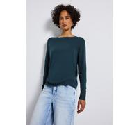 Strickpullover STREET ONE, Damen, Gr. 36, blau (tide blau), Strick, Obermaterial: 60% Viskose, 40% Baumwolle, unifarben, lässig geschnitten hüftbedeckend, U-Boot-Ausschnitt, Flachstrickbündchen, Pullo