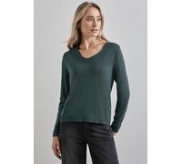 Strickpullover STREET ONE, Damen, Gr. 36, grün (schwarz forest grün), Stoff, 60% Viskose, 40% Baumwolle, unifarben, normal normal, V-Ausschnitt, Bündchen, Pullover Strickpullover, mit V-Ausschnitt (42