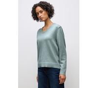 Strickpullover STREET ONE, Damen, Gr. 36, nile blau meliert, Stoff, 50% Viskose, 28% Polyester, 22% Polyamid, unifarben, normal normal, V-Ausschnitt, Rippbündchen, Pullover Strickpullover, in Unifarbe