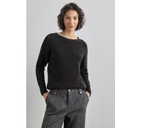 Strickpullover STREET ONE, Damen, Gr. 36, schwarz (anthrazit melange), Feinstrick, 38% Polyacryl, 31% Baumwolle, 21% Elasthan, 10% Nylon, unifarben, normal normal, Rundhals, Bündchen, Pullover Strickp