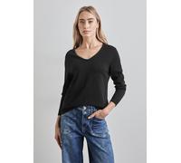 Strickpullover STREET ONE, Damen, Gr. 36, schwarz, Stoff, 60% Viskose, 40% Baumwolle, unifarben, normal normal, V-Ausschnitt, Bündchen, Pullover Strickpullover, mit V-Ausschnitt (55930956-36) schwarz