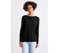 Strickpullover STREET ONE, Damen, Gr. 36, schwarz, Stoff, 60% Viskose, 40% Baumwolle, unifarben, normal normal, U-Boot-Ausschnitt, Bündchen, Pullover, aus elastischem Materialmix (29476564-36) schwarz