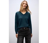 Strickpullover STREET ONE, Damen, Gr. 36, tide blau, Stoff, 50% Viskose, 28% Polyester, 22% Polyamid, unifarben, normal normal, V-Ausschnitt, Rippbündchen, Pullover, in Unifarbe (81872264-36) tide bla