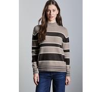 Strickpullover STREET ONE, Damen, Gr. 38, beige (breezy beige meliert), Stoff, 30% Polyester, 29% Polyacryl, 21% Viskose, 20% Nylon, gestreift, gerade normal, hoch geschlossener Ausschnitt, Rippbündch