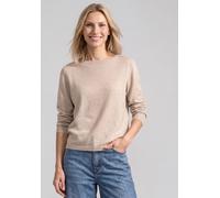 Strickpullover STREET ONE, Damen, Gr. 38, beige (clay sand meliert), Stoff, 60% Viskose, 40% Baumwolle, unifarben, comfort fit normal, U-Boot-Ausschnitt, Rippbündchen, Pullover Strickpullover, mit U-B