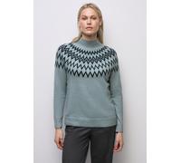 Strickpullover STREET ONE, Damen, Gr. 38, blau (nile blau meliert), Web, 37% Baumwolle, 34% Polyacryl, 26% Polyester, 3% Elasthan, Strukturmuster, regular fit normal, hoch geschlossener Ausschnitt, Bü