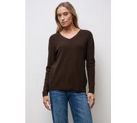 Strickpullover STREET ONE, Damen, Gr. 38, braun (schwarz hazelnut braun meliert), Stoff, 50% Viskose, 28% Polyester, 22% Polyamid, Strukturmuster, normal normal, V-Ausschnitt, Bündchen, Pullover Stric