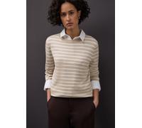 Strickpullover STREET ONE, Damen, Gr. 38, cotton beige, Strick, Obermaterial: 86% Viskose, 14% Polyester, gestreift, normal hüftbedeckend, Rundhals, Bündchen, Pullover Strickpullover, im Streifen-Desi
