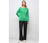 Strickpullover STREET ONE, Damen, Gr. 38, grün (tendril grün), Stoff, 60% Viskose, 40% Baumwolle, unifarben, normal normal, U-Boot-Ausschnitt, Bündchen, Pullover Strickpullover, mit U-Boot-Ausschnitt
