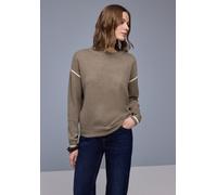 Strickpullover STREET ONE, Damen, Gr. 38, light terra mocha meliert, Strick, Obermaterial: 60% Viskose, 20% Baumwolle, 20% Nylon, unifarben mit Farbeinsatz, bequem hüftbedeckend, Rundhals, Bündchen, P