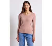 Strickpullover STREET ONE, Damen, Gr. 38, rosa (faded rose meliert), Stoff, 50% Viskose, 28% Polyester, 22% Polyamid, Strukturmuster, normal normal, V-Ausschnitt, Bündchen, Pullover Strickpullover, au