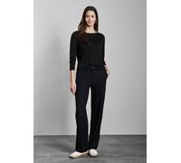 Strickpullover STREET ONE, Damen, Gr. 38, schwarz, Stoff, 60% Viskose, 40% Baumwolle, unifarben, normal normal, U-Boot-Ausschnitt, Bündchen, Pullover Strickpullover, mit U-Boot-Ausschnitt (48429049-38