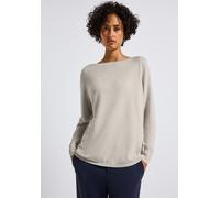 Strickpullover STREET ONE, Damen, Gr. 38, tusk cream meliert, Strick, Obermaterial: 60% Viskose, 40% Baumwolle, unifarben, casual, lässig geschnitten hüftbedeckend, U-Boot-Ausschnitt, Langarm Flachstr