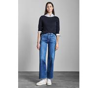 Strickpullover STREET ONE, Damen, Gr. 40, blau (tiefblau), Stoff, 60% Viskose, 40% Baumwolle, unifarben, normal normal, U-Boot-Ausschnitt, Bündchen, Pullover Strickpullover, mit U-Boot-Ausschnitt (548