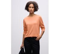 Strickpullover STREET ONE, Damen, Gr. 40, orange (creamy orange), Stoff, 60% Viskose, 40% Baumwolle, unifarben, normal normal, U-Boot-Ausschnitt, Bündchen, Pullover Strickpullover, mit U-Boot-Ausschni