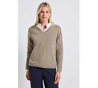 Strickpullover STREET ONE, Damen, Gr. 40, sandstone mocha, Grobstrick, 60% Baumwolle, 40% Polyacryl, unifarben, normal normal, V-Ausschnitt, Bündchen, Pullover Strickpullover, im soften Baumwoll-Mix (