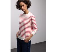 Strickpullover STREET ONE, Damen, Gr. 40, sanftes weiß, Strick, Obermaterial: 86% Viskose, 14% Polyester, gestreift, normal hüftbedeckend, Rundhals, Bündchen, Pullover Strickpullover, im Streifen-Desi
