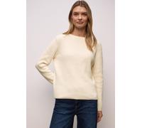 Strickpullover STREET ONE, Damen, Gr. 40, soft beige, Strick, Obermaterial: 72% Polyester, 28% Baumwolle, unifarben, lässig geschnitten hüftbedeckend, U-Boot-Ausschnitt, Flachstrickbündchen, Pullover 