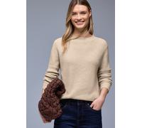 Strickpullover STREET ONE, Damen, Gr. 42, cotton beige meliert, Web, 37% Baumwolle, 34% Polyacryl, 26% Polyester, 3% Elasthan, unifarben, normal normal, Rundhals, Rippbündchen, Pullover Strickpullover