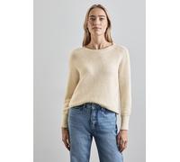 Strickpullover STREET ONE, Damen, Gr. 42, beige (soft beige), Feinstrick, 38% Polyacryl, 31% Baumwolle, 21% Elasthan, 10% Nylon, unifarben, normal normal, Rundhals, Bündchen, Pullover, mit Materialmix