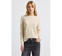 Strickpullover STREET ONE, Damen, Gr. 42, beige (soft beige), Stoff, 52% Viskose, 28% Polyester, 20% Polyamid, unifarben, normal normal, U-Boot-Ausschnitt, abgesteppt, Pullover Strickpullover, mit U-B