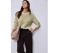 Strickpullover STREET ONE, Damen, Gr. 42, gelb (cotton beige), Strick, Obermaterial: 57% Baumwolle, 43% Polyester, meliert, lässig geschnitten hüftbedeckend, Rundhals, Flachstrickbündchen, Pullover St