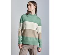 Strickpullover STREET ONE, Damen, Gr. 42, grün (sunlit grün meliert), Stoff, 30% Polyester, 29% Polyacryl, 21% Viskose, 20% Nylon, gestreift, gerade normal, hoch geschlossener Ausschnitt, Rippbündchen