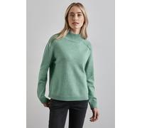 Strickpullover STREET ONE, Damen, Gr. 42, grün (sunlit grün meliert), Stoff, 30% Polyester, 29% Polyacryl, 21% Viskose, 20% Nylon, unifarben, gerade normal, Rundhals, Bündchen, Pullover, mit Knopf Det