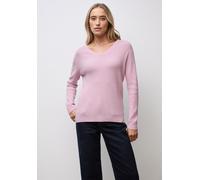 Strickpullover STREET ONE, Damen, Gr. 42, rosa (powder pink meliert), Stoff, 50% Viskose, 28% Polyester, 22% Polyamid, Strukturmuster, normal normal, V-Ausschnitt, Bündchen, Pullover Strickpullover, a