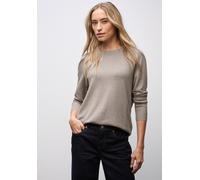 Strickpullover STREET ONE, Damen, Gr. 42, sandstone mocha meliert, Stoff, 60% Viskose, 40% Baumwolle, unifarben, normal normal, U-Boot-Ausschnitt, Bündchen, Pullover Strickpullover, aus elastischem Ma