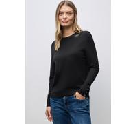 Strickpullover STREET ONE, Damen, Gr. 42, schwarz, Feinstrick, 75% Viskose, 25% Nylon, unifarben, normal normal, Rundhals, Bündchen, Pullover Strickpullover, aus softem Materialmix (98224568-42) schwa